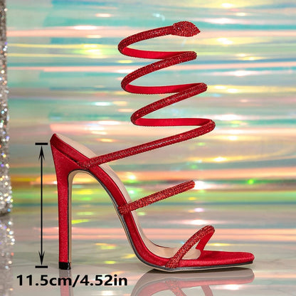 Fashion Snake-wrapped Sexy Crystal High Heels