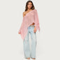 Summer Sexy Hollow Out Cutout out Sexy Diagonal Collar Inverness Irregular Asymmetric Design Knitted Blouse