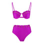 Sexy Tube Top Split Swimsuit Women High Waist Bikini Solid Color Bikini